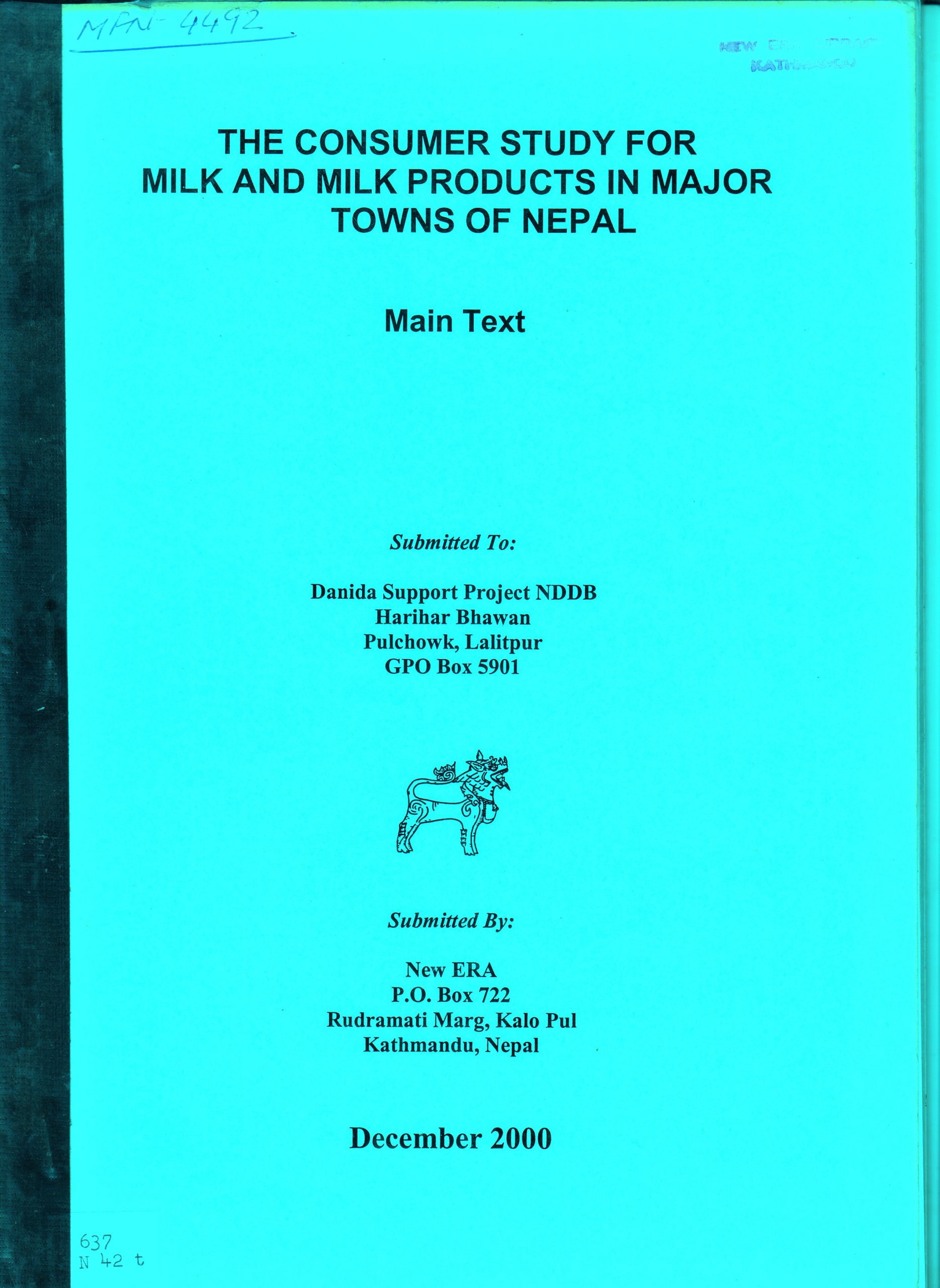 The Consumer Study for the Milk and Milk Products Market in the Major Towns of Nepal
