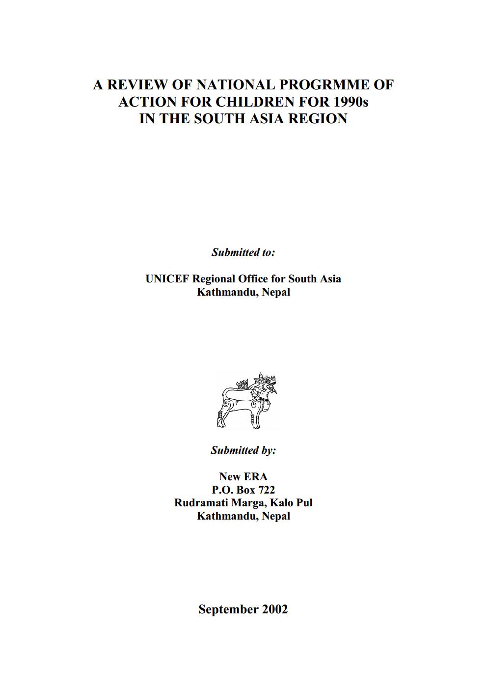 A Review of National Program of Action for Children for 1990s in the South Asia Region