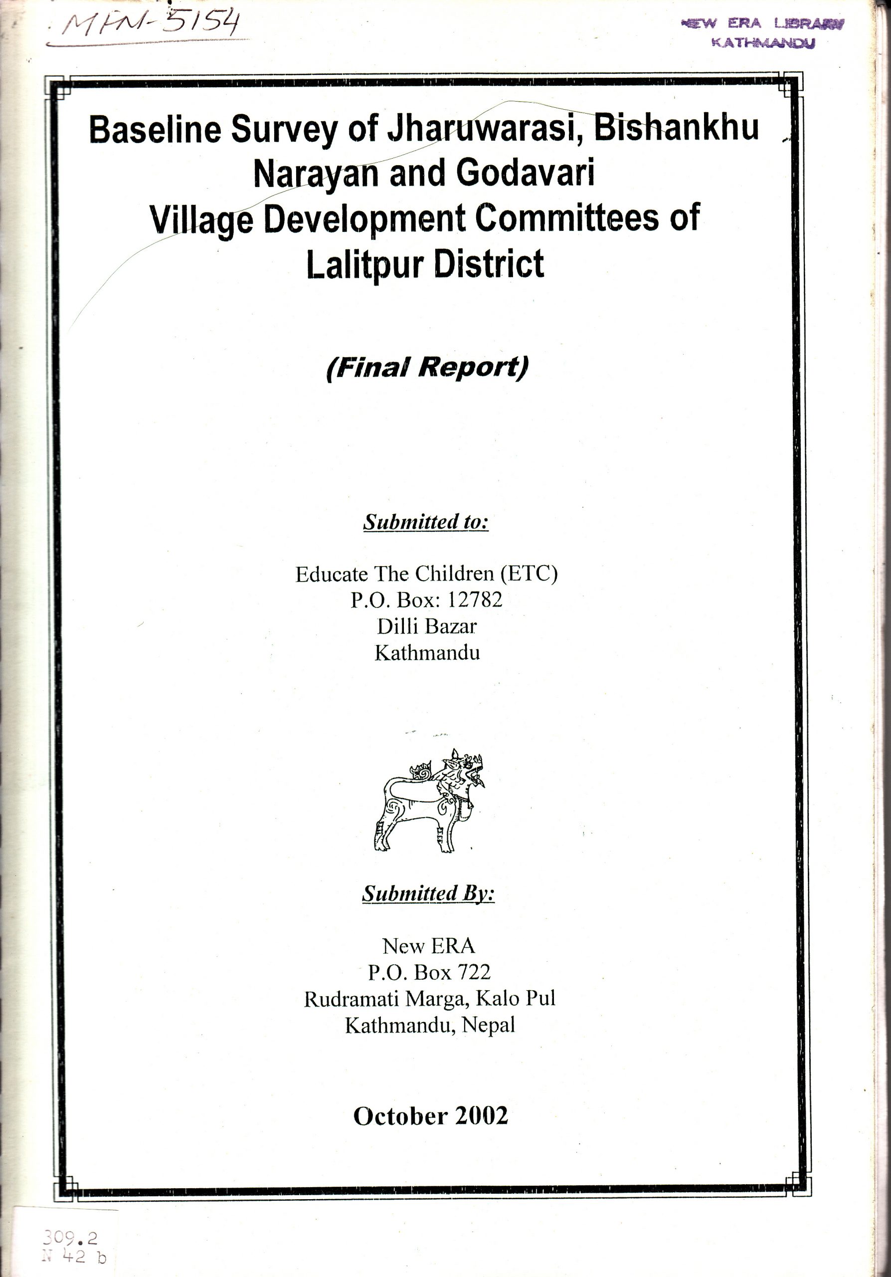 Baseline Survey of Jharuwarasi, Bishankhu Narayan and Godavari Village Development Committees of Lalitpur District