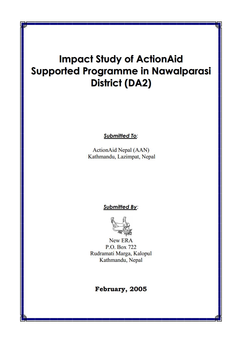 Impact Evaluation Study of ActionAid Nepal Supported Programs in Nawalparasi District (DA 2)
