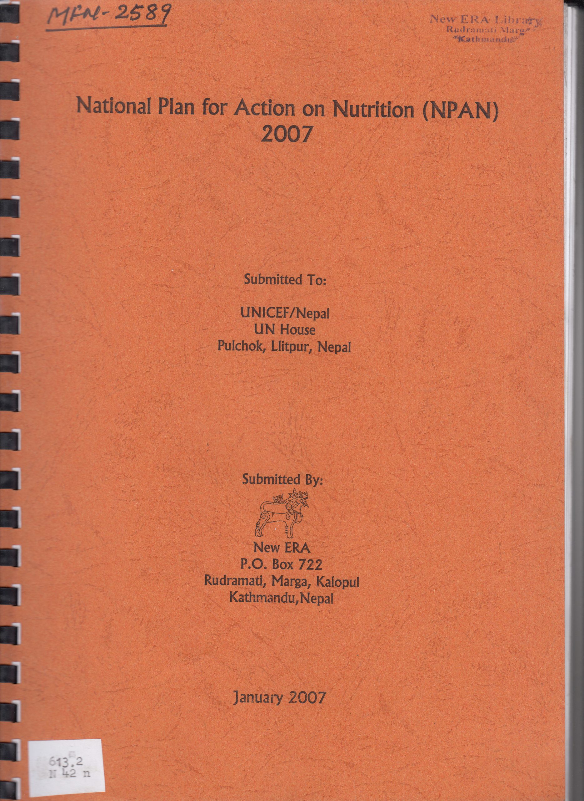 National Plan for Action on Nutrition (NPAN) 2007