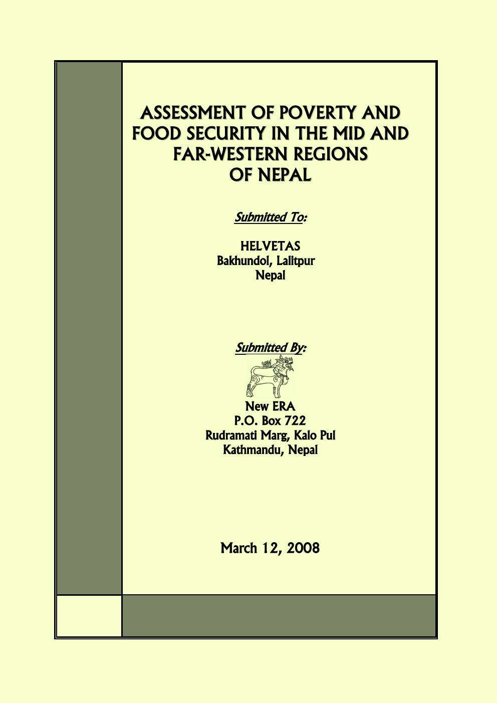 Assessment of Poverty and Food Security in the Mid and Far-Western Regions of Nepal
