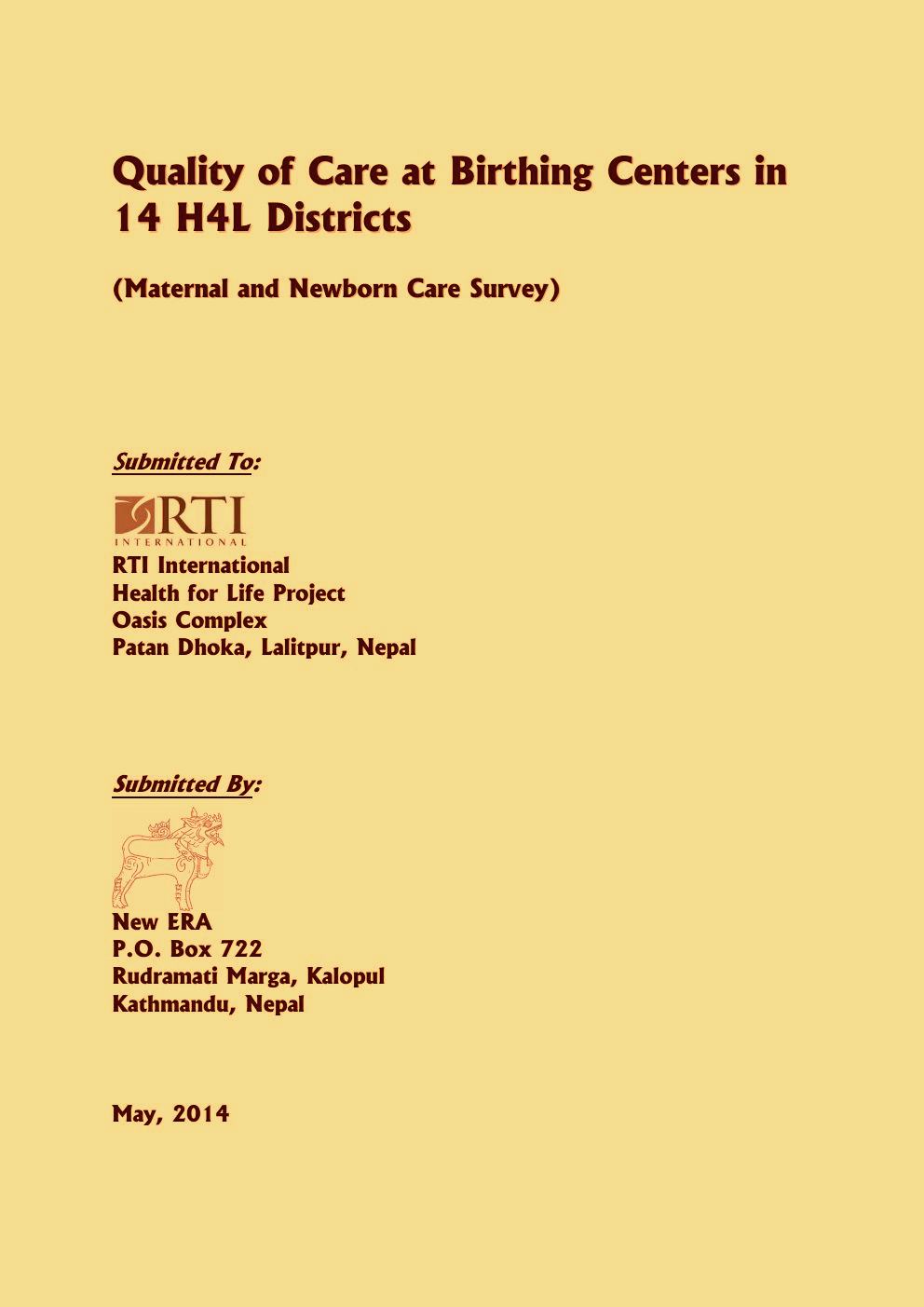 Quality of Care at Birthing Centers in 14 H4L Districts