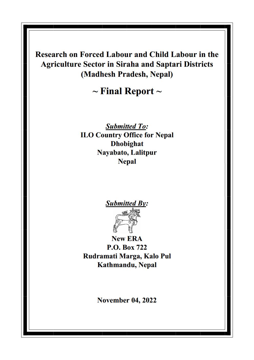 Research on Forced Labor and Child Labor in the Agriculture Sector in Siraha and Saptari Districts of Province 2